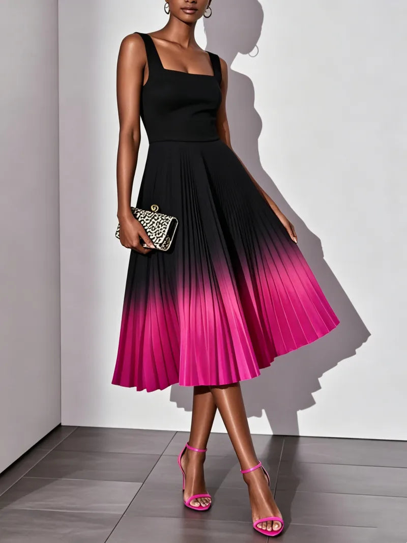 PLEATED OMBRE PARTY MIDI DRESS