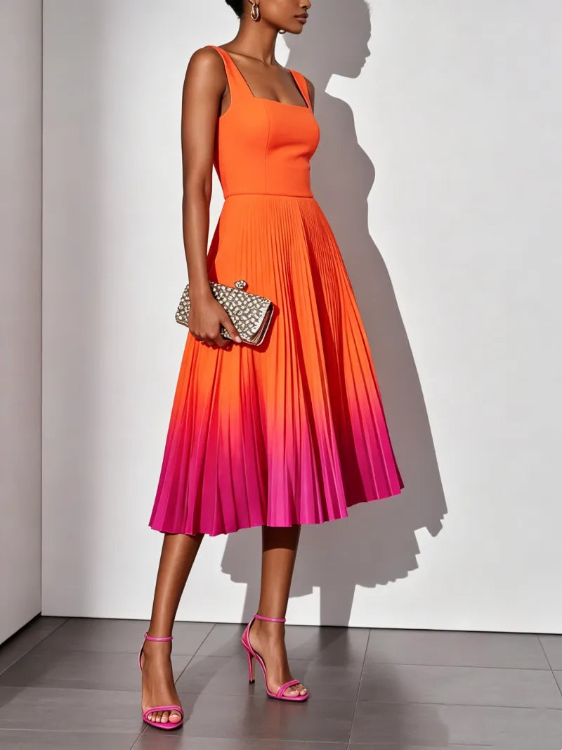 PLEATED OMBRE PARTY MIDI DRESS