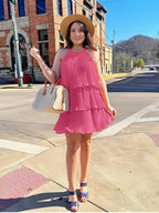 Women's 2026 Summer Cocktail Dresses Tiered Chiffon Pleated Mini Dress