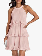 Women's 2026 Summer Cocktail Dresses Tiered Chiffon Pleated Mini Dress
