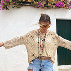Women's Bohemian Style V-neck Open-front Crochet Top