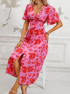 Plus-Size V-Neck Floral Print Dress For Women
