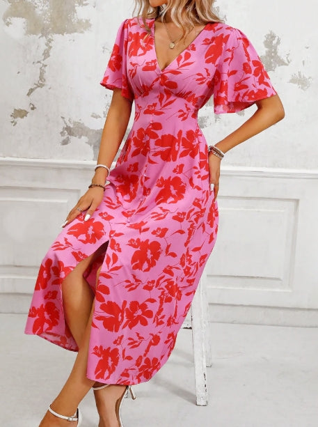 Plus-Size V-Neck Floral Print Dress For Women