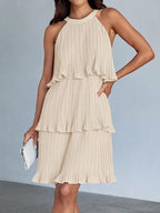 Women's 2026 Summer Cocktail Dresses Tiered Chiffon Pleated Mini Dress