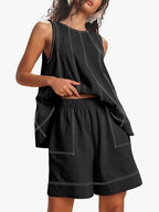 Womens 2 piece Outfits Sleeveless Matching Sets A Line Tank Tops High Waist Shorts