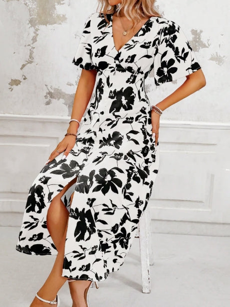 Plus-Size V-Neck Floral Print Dress For Women