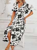 Plus-Size V-Neck Floral Print Dress For Women