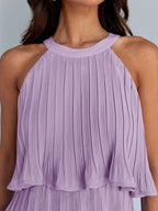 Women's 2026 Summer Cocktail Dresses Tiered Chiffon Pleated Mini Dress