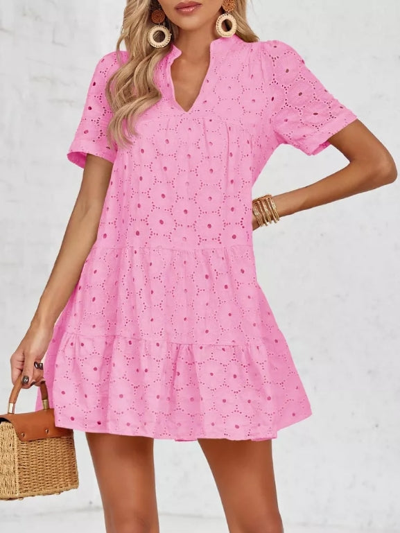Summer V-Neck Tiered Lace Casual Dress