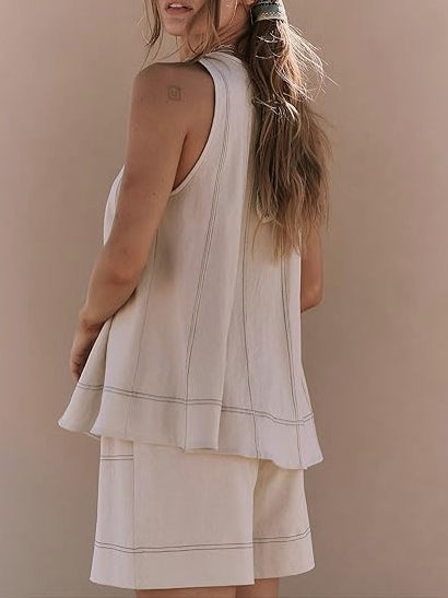 Womens 2 piece Outfits Sleeveless Matching Sets A Line Tank Tops High Waist Shorts