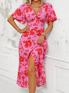 Plus-Size V-Neck Floral Print Dress For Women