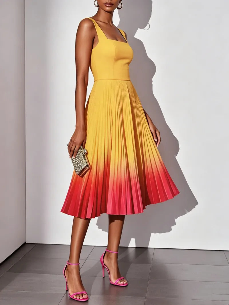 PLEATED OMBRE PARTY MIDI DRESS