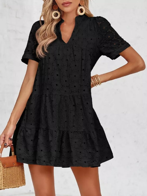 Summer V-Neck Tiered Lace Casual Dress