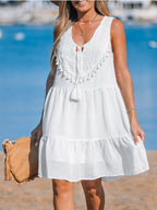 New Summer V-neck Lace Trim Loose Sleeveless Dress