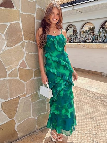 Summer Floral Wedding Guest Maxi Dress Women