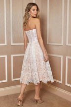 WOMEN'S STRAPLESS LACE MIDI DRESS